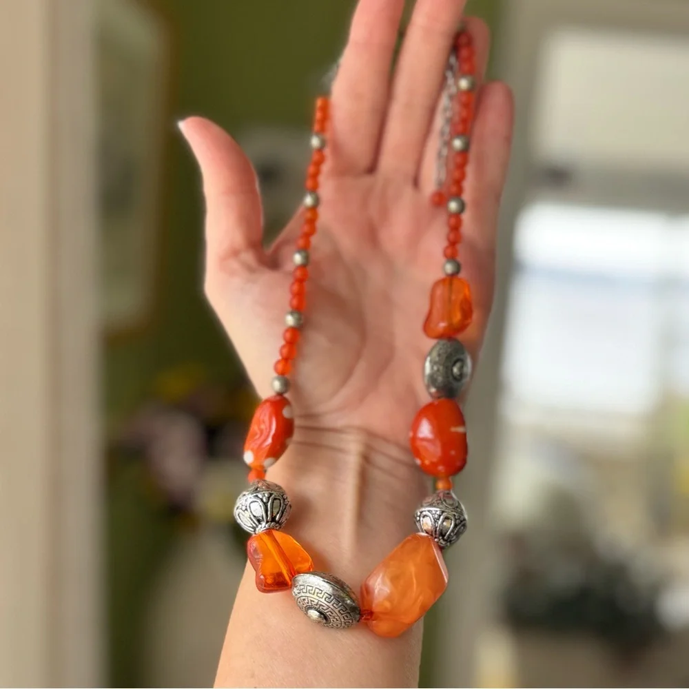 Necklace Set Lot Bundle Fun Glam Dressy Orange Silver Brown Beads Dressy Deal B - Picture 10 of 15